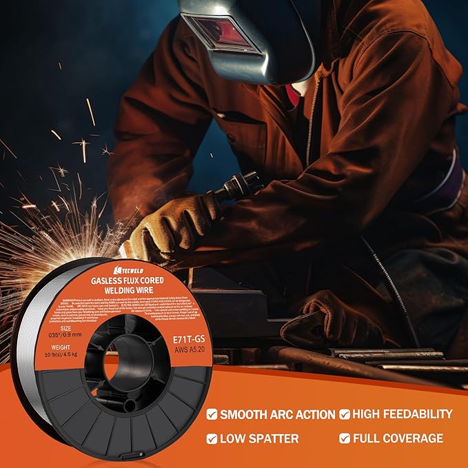 0.35" Flux Core Welding Wire - E71T-GS Gasless, Low Splatter, Mild Steel MIG Wire - Fits Most MIG Welders - 10 lb Spool