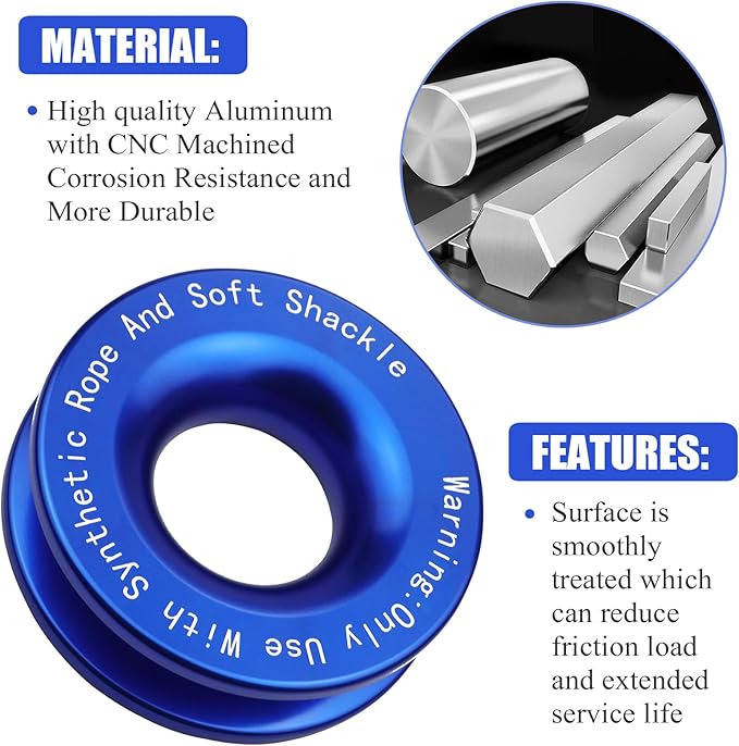 Recovery Ring 66,000 lbs for Winch Snatch Compatible for SUV UTV ATV Off-Road Vehicle and Truck Pulley Towing Ring for Synthetic Rope and Soft Shackle - Blue