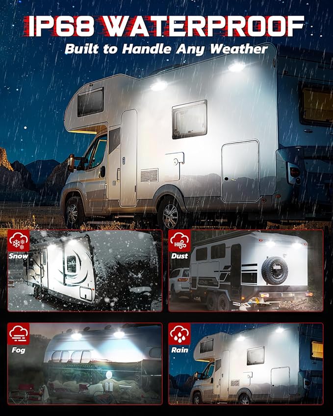 RV Exterior Lights, 12V 4200LM LED Porch Lights Aluminum 5 Inch, IP68 Waterproof LED Scene Cargo Lighting for RV Trailer Travel Camper 5th Wheels Motorhome UTV SUV Truck - 2 Packs White