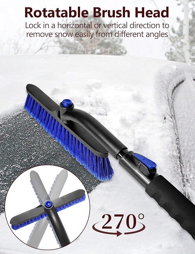 44'' Snow Brush Ice Scraper for Car Windshield Window, Extendable Snow Removal Tool Car Brush with Comfortable Foam Grip and Sturdy Aluminum Handle for Car, Truck, SUV Essentials Accessories