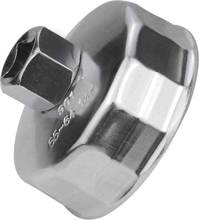 64mm 14 Flutes Oil Filter Socket for Lexus, Scion, Toyota Oil Filter Wrench Oil Filters Cap Removal Tool Chrome Vanadium Steel Oil-Filter Wrenches, Silver