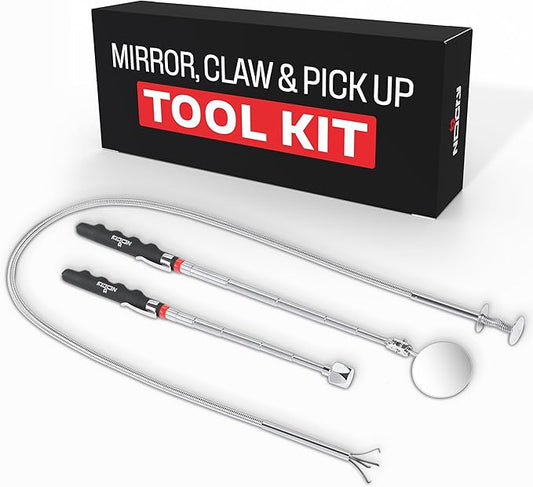 NoCry Premium Telescoping Magnetic Pickup Tool Set — Includes a 36in Flexible Claw Grabber Pickup Tool, a Magnet on a Stick with 16lb Pull Force, and a Magnetic Storage Tray