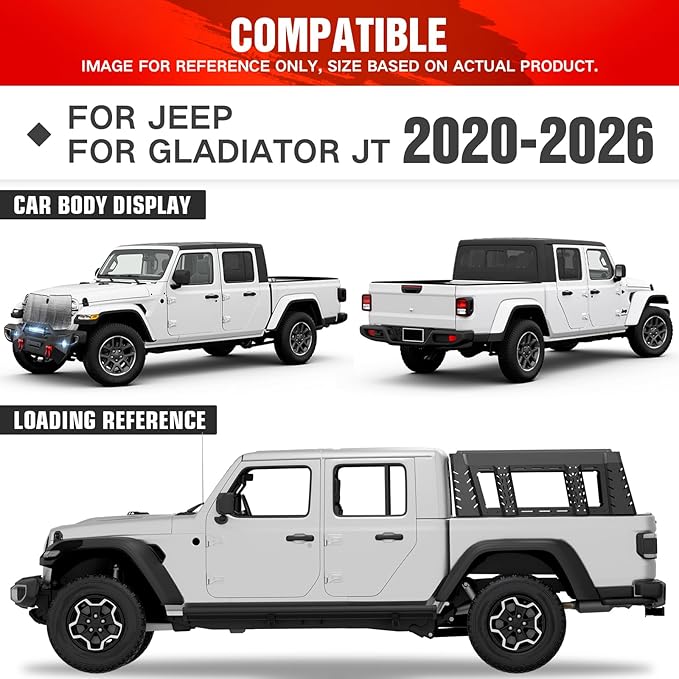 22" High Overland Bed Racks Truck Cargo Carrier Compatible with 2020-2026 Gladiator JT with LED Lights and Bed Rails, Full-Size Truck Rear Ladder Rack Back Cross Bars