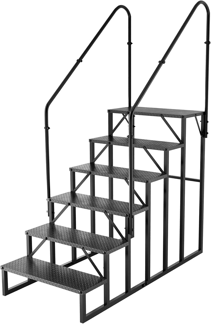 RV Steps with 2 Handrails｜6 Step RV Stairs with Handrail｜Update 3.0 Outdoor RV Ladders with Anti-Slip Pedals｜Mobile Home Stairs for Travel Trailers｜Heavy Duty Hot Tub Steps for Porch, Spa