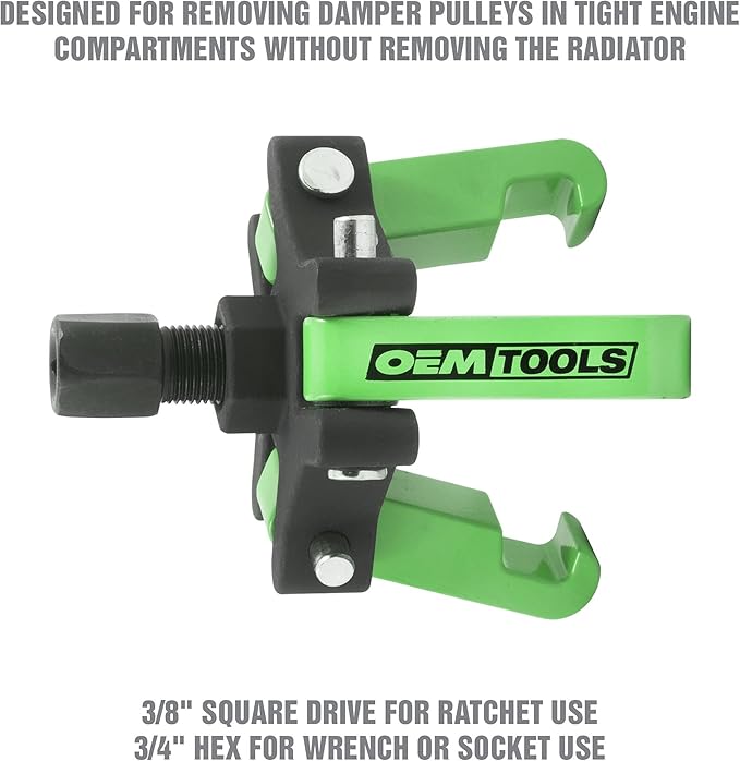 OEMTOOLS 25090 Harmonic Balancer Puller Kit, Adjustable 3-Jaw Puller Fits Most Late Model Vehicles, Forcing Screw Fits a 3/8” Square Drive, Includes 4 Forcing Rods