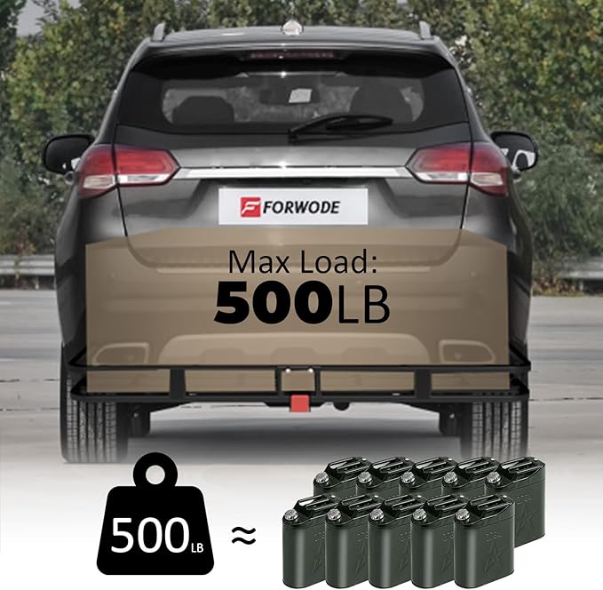 FORWODE 53 x19 Hitch Cargo Carrier, 500 lbs Load Trailer Hitch Cargo Basket, Steel Heavy Duty Luggage Cargo Basket Rack for Trucks, SUV’s,Vans Travel Camping with 2" Receiver, Black