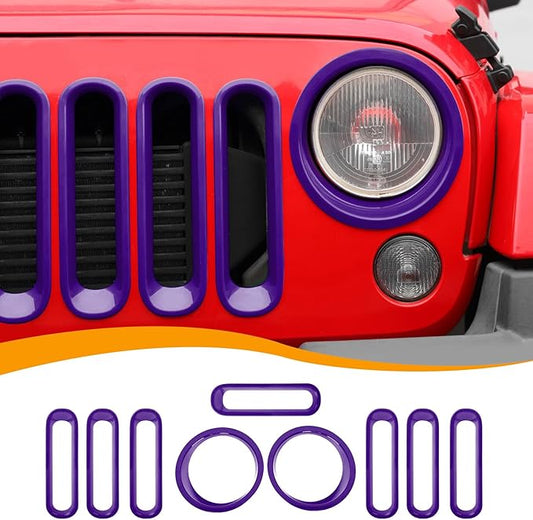 Hoolcar Front Grille Insert Cover & Headlight Bezel Cover Trim Fit for Jeep Wrangler JK JKU 2007-2017, Exterior Accessories, Purple