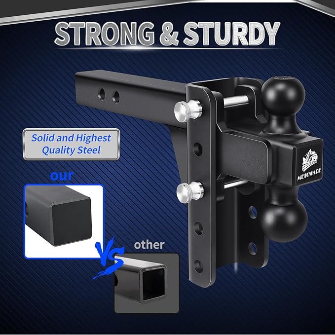 METOWARE Adjustable Trailer Hitch - Heavy Duty Tow Hitch Fits 2'' Receiver (22,000 LBS GTW) - Drop Hitch with 4'' Drop/Rise for Truck, Double Stainless Steel Locks & Hitch Pin
