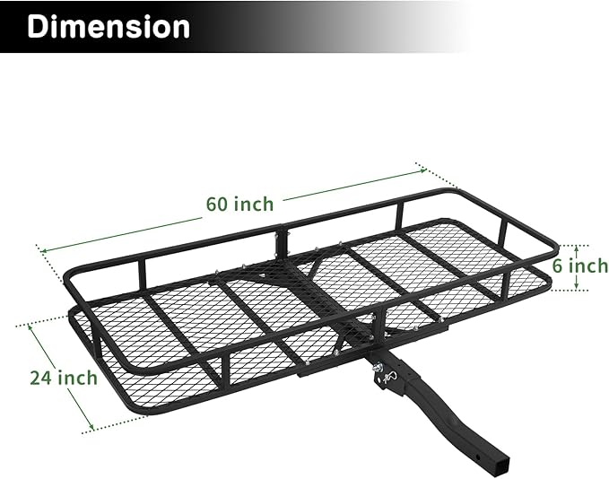 Leader Accessories Trailer Hitch Cargo Carrier Rack, 60"x24"x6" Folding Cargo Carrier Hitch Mount, Vehicle Cargo Basket for SUV, RV, Truck, Van, Fits 2" Receiver 500 lbs Load Capacity