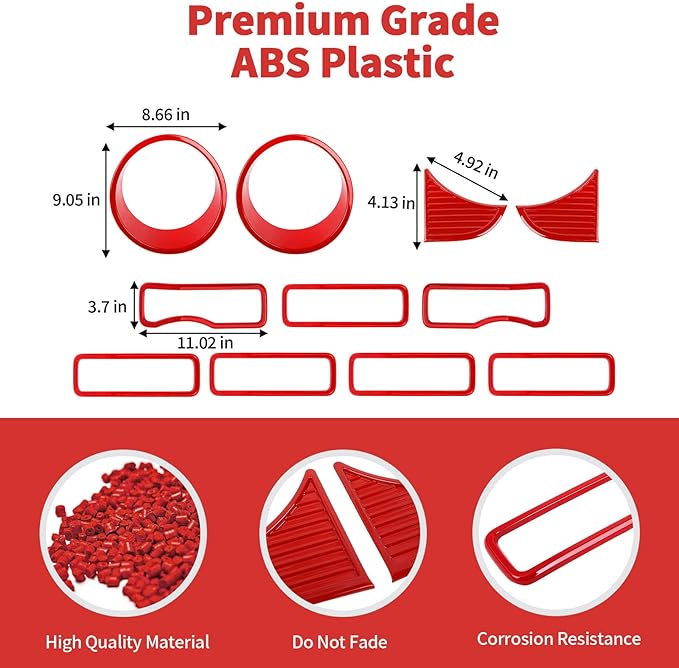 Front Grille Grill Insert+Headlight Turn Light Cover Trim Compatible with 2024-2025+ Jeep Wrangler JL JLU & Gladiator JT Exterior Accessories,Not Fit for JL Sport & Sports (Red)