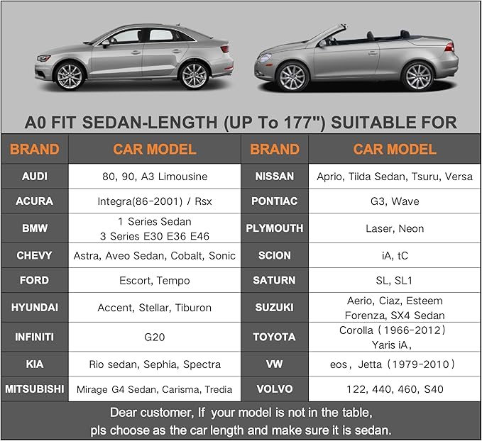 Kayme Car Cover Waterproof All Weather, Full Exterior Cover Outdoor Sun Protection with Zipper, Universal Fit for BMW E46 E36 E30, VW EOS, Nissan 350Z 370Z Versa, Hyundai Accent,etc (Up to 177 inch)