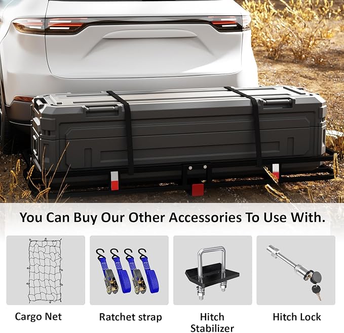 FORWODE 53 x19 Hitch Cargo Carrier, 500 lbs Load Trailer Hitch Basket, Steel Heavy Duty Luggage Basket with Cargo Net for Trucks, SUVs, Vans Travel Camping with 2" Receiver