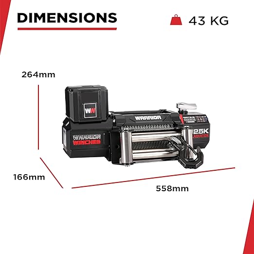 Warrior Winches Gladiator 12500lbs Winch 12v Electric Winch with Steel Rope with Wired/Wireless Remote and Powerful Motor, IP68 Waterproof Electric Winch, for Offroad, Jeeps, SUVs, 4x4, Truck Winch