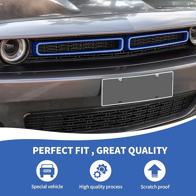 Front Grille Inserts Grill Guard Compatible with 2015-2024 Dodge Challenger Exterior Accessories, Blue
