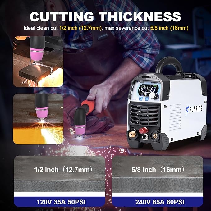 FLARING FC650DL PLUS Plasma Cutter 65 AMP Non Touch Pilot Arc Plasma Cutter Machine 120/240V Dual Voltage, Digital Display, High Frequency IGBT Inverter, Post Air/2T/4T, 5/8" Clean Cut with Consumable