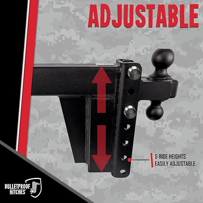 BulletProof Hitches - 3.0" Adjustable Extreme Duty Trailer Hitch (36,000 lb. Rating) - 8" Drop/Rise with 2" and 2 5/16" Dual Ball - Powder Coat, Solid Steel, Corrosion-Resistant