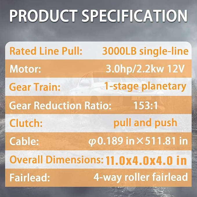 3000LBS Recovery Winch with Steel Rope and 2 Wireless Remotes Waterproof 12V Electric Winch for ATV/UTV,Boat Trailer Winch(Black)