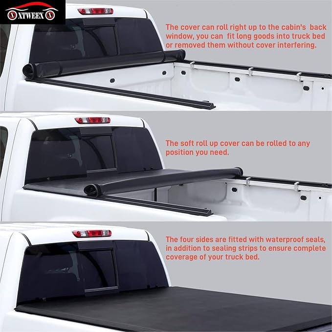 Soft Roll Up Truck Bed Tonneau Cover Fits 6.5 FT for 1999-2006 Chevy Silverado/GMC Sierra 1500 2500 3500 HD (07 Classic Body) 1988-2002 Chevy GMC C/K Fleetside 6.5 FT (79") Bed