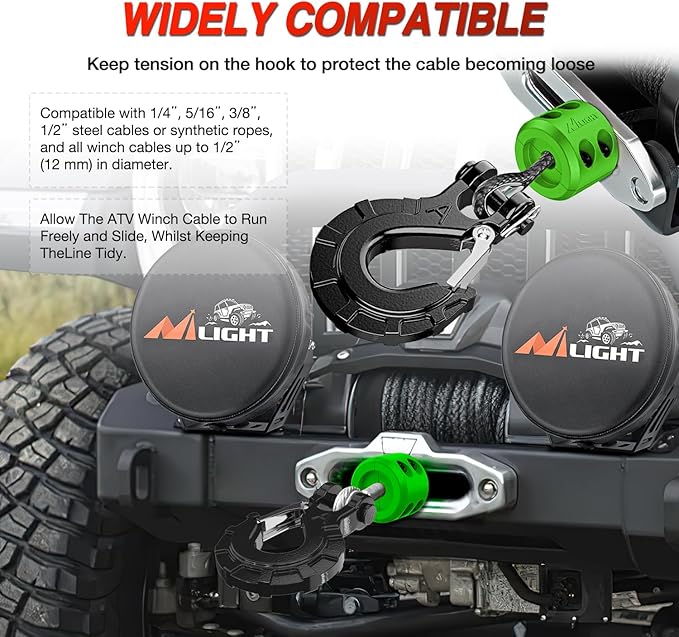 Nilight Winch Stopper for ATV UTV Truck SUV Winch Cable Hook Rubber Stopper Protect Towing Hook Synthetic Rope winch accessories Rope Line Saver with Stainless Steel Screws and Nuts Allen Wrenc, Green
