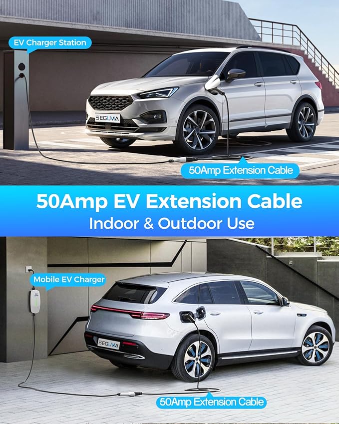 EV Charger Extension Cable, 21ft 50Amp J1772 Extension Cable Compatible with 110V-240V SAE J1772 EV Chargers, Suitable for J1772 EVs/PHEVs, Level 1/ Level 2 IP66 Car Charger Extension Cord with Bag