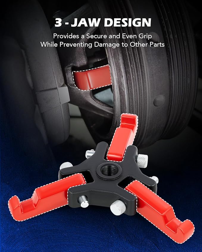 Orion Motor Tech Harmonic Balancer Puller Kit, Adjustable 3-Jaw Puller Set for Removing Harmonic Dampers & Balancers, 3-Jaw Pulley Puller Set Compatible with Chevy GM Chrysler Cadillac Ford More, Red