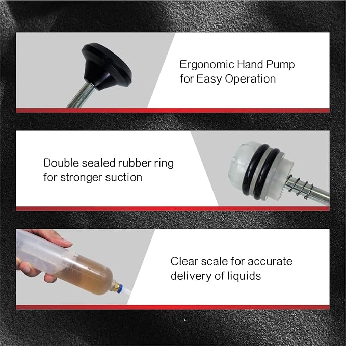 Automotive Fluid Extractor Pump 200cc - Manual Oil Change Pump for Engine, Transmission, Differential Fluid 6.7oz Essential Mechanic Tool for Garage, DIY Car Maintenance