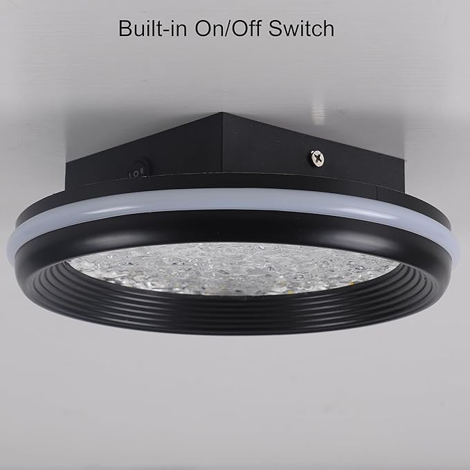 12V RV 8" Ceiling Light with Ambient Side Glow Bar & Built-in Rocker Switch, RV Interior Light Fixture w/Dimmable 3000K/4000K & Hammered Acrylic Lens |Super Slim for Motorhome Camper Trailer