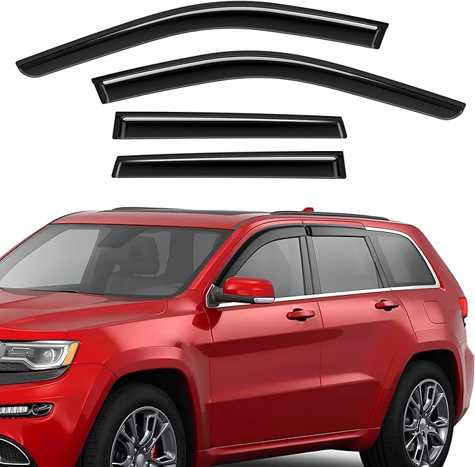 Rain Guards Fit for Jeep Grand Cherokee 2011-2022, Extra Durable Tape-on Side Window Deflectors, Wind Deflectors, Grand Cherokee Rain Guard Black 4 PCS
