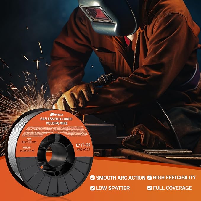 0.30" Flux Core Welding Wire - E71T-GS Gasless, Low Splatter, Mild Steel MIG Wire - Fits Most MIG Welders - 10 lb Spool