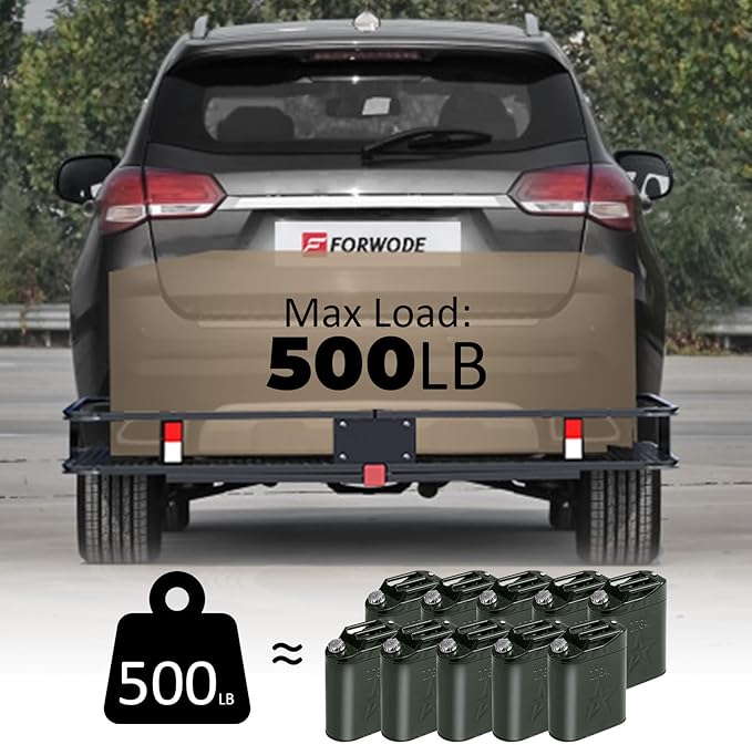 FORWODE 60x24x6 Hitch Carrier for 2 Inch Receiver, 500LB Capacity Hitch Mount Rack with Folding Cargo Basket, Rust-Resistant Coat, Includes Cargo Bag, Cargo Net