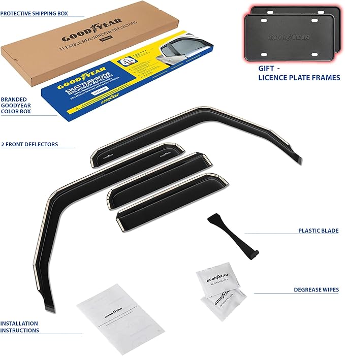 Goodyear Shatterproof in-Channel Window Deflectors for Jeep Gladiator 2020-2026, Rain Guards, Window Visors for Cars, Vent Deflector, Car Accessories, 4 pcs - GY007736