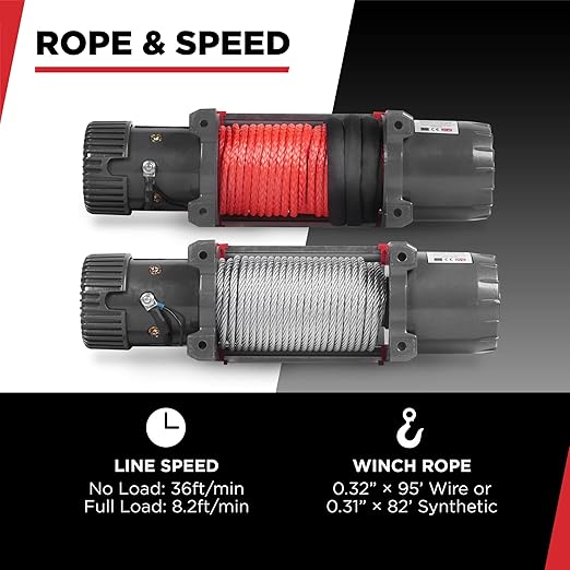 Warrior Winches Samurai 8000 lbs 12V Electric Winch with Synthetic Rope - Powerful Electric Winch for Trucks - 8000 lbs Load Capacity - Wireless Remote Included