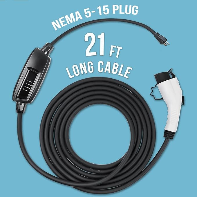 Lectron EV Charger, 16 ft Extension Cord & J1772 Cable - Portable Electric Car Charger for J1772 EVs and Plug-in Hybrid Vehicles (NEMA 5-15)