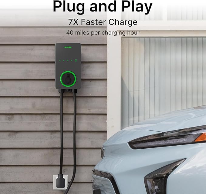 Autel Level 2 EV Charger 40 Amp Home Smart AI Electric Vehicle (EV) Charger, Wi-Fi and Bluetooth Enabled EVSE, with in-Body Holster and 25-Foot Cable NEMA 14-50 Plug(Dark Gray)