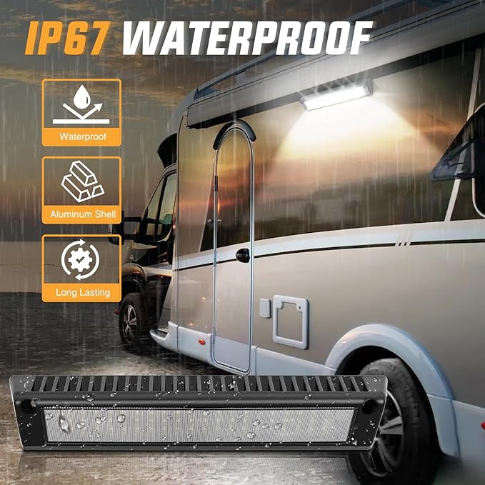 Nilight RV Exterior Lights 13 Inch Porch Light 1PC White Beam 12V 24V LED Scene Cargo Lighting Black Aluminum Housing for RVs Trailers Travel Campers 5th Wheels Motorhome SUV Truck