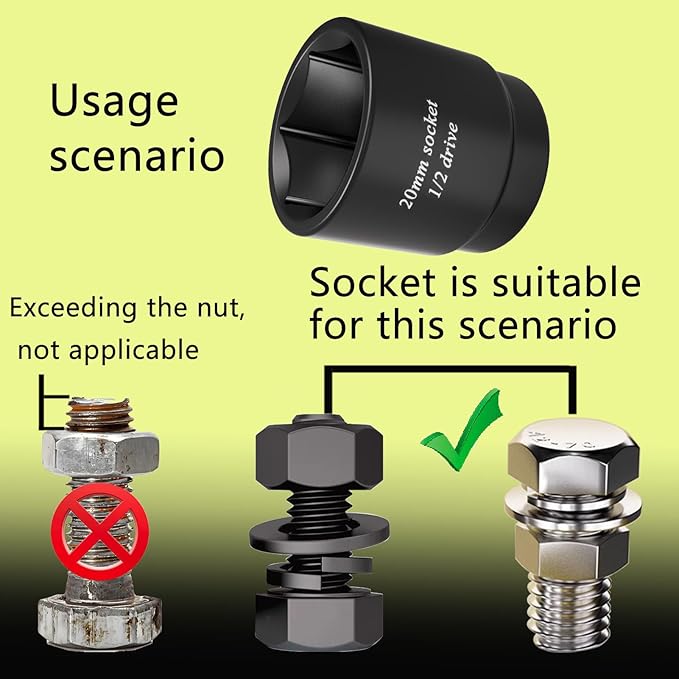 20mm Stubby Impact socket, Oil Filter socket wrench tool 1/2driver 6 Point,for Removal Axle Nut - 20mm