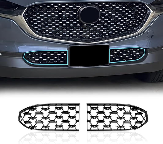 LUWU Front Grill Mesh Compatible With 2020-2025 2026 Mazda CX-30 Front Mesh Grill Inserts Trims Front Mesh Grille Cover Guard for 2025 2026 Mazda CX30 Car Exterior Accessories ABS Material, 2PCS