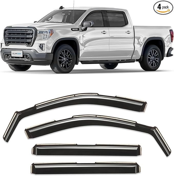 CLIM ART in-Channel Incredibly Durable Rain Guards for GMC Sierra 1500 2019-2026 Crew Cab,Original Window Deflectors,Vent Deflector,Vent Window Visors,Truck Accessories,4pcs-619003LPv