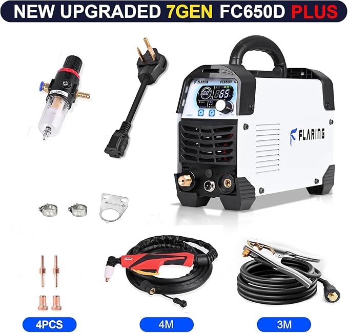 FLARING FC650D PLUS Plasma Cutter 65 AMP Touch Arc Plasma Cutter Machine 120/240V Dual Voltage, Digital Display, High Frequency IGBT Inverter, Post Air/2T/4T, 5/8" Clean Cut with Consumable