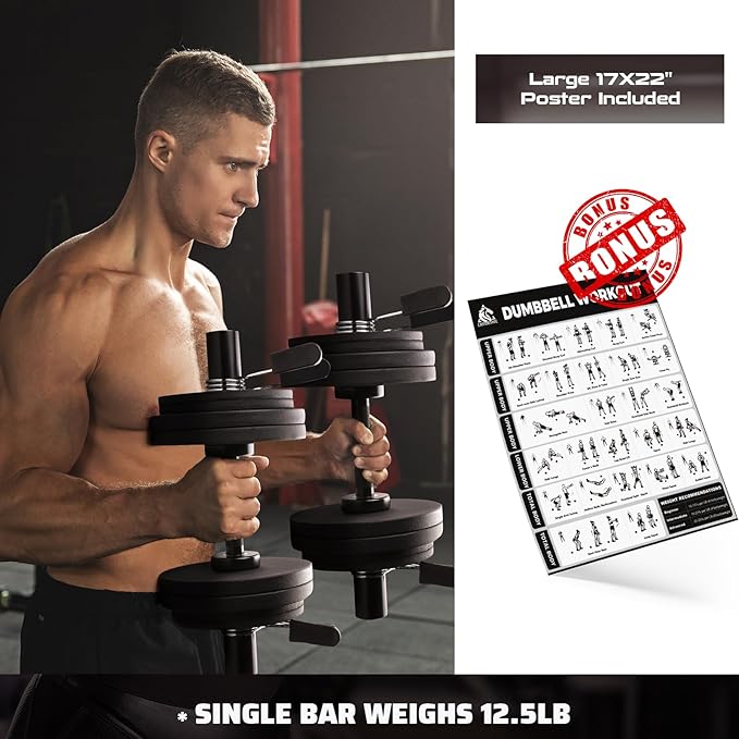 LIONSCOOL 16"/20” Loadable Dumbbells Pairs in Commercial Grade, Heavy Duty Olympic Dumbbell Bar/Handle for Strength Training, Compatible with 2’’ Standard Plates