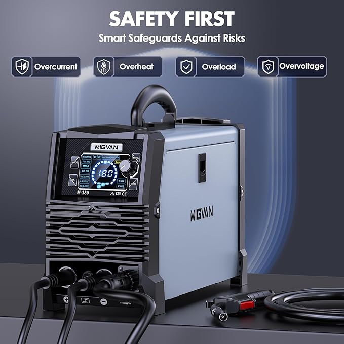 180A MIG Welder Machine, 110V/220V Dual Voltage Gas/Gasless Flux Core/Lift TIG/Stick/Spool Gun 5-in-1 Synergic Welding with 2T/4T, Portable Welders for Beginner, DIYers & Professionals