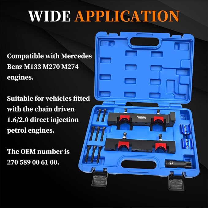 Camshaft Locking Alignment Timing Tool Kit, Compatible with Mercedes Benz M133 M270 M274, 15pcs Set with Carrying Case & Gloves