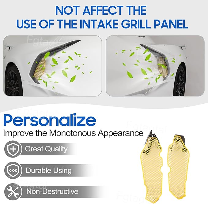 Side Intake Grill Guards Mesh Compatible with Chevrolet Corvette C8 2020-2025, Stainless Steel Side Radiator Guards Grille Vents Insert Mesh Accessories, 2Pcs (Yellow)