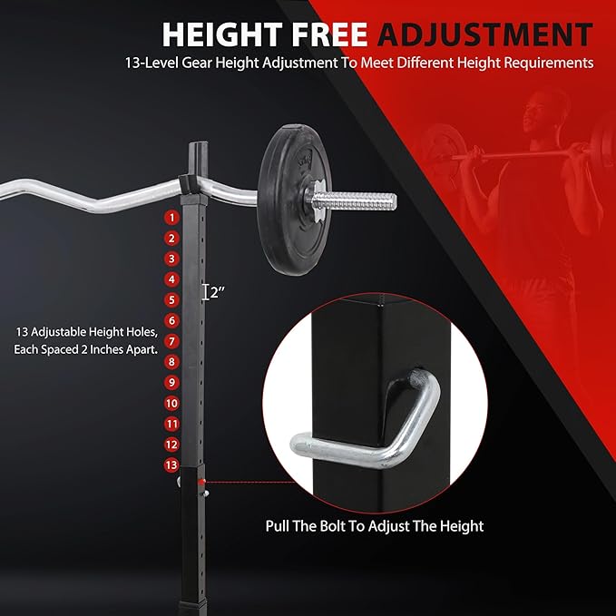 F2C Max Load 550Lbs Pair of Adjustable Squat Rack 41"-66" Sturdy Steel Barbell Rack Free Bench Press Stands GYM/Home Gym Portable Dumbbell Racks Stands