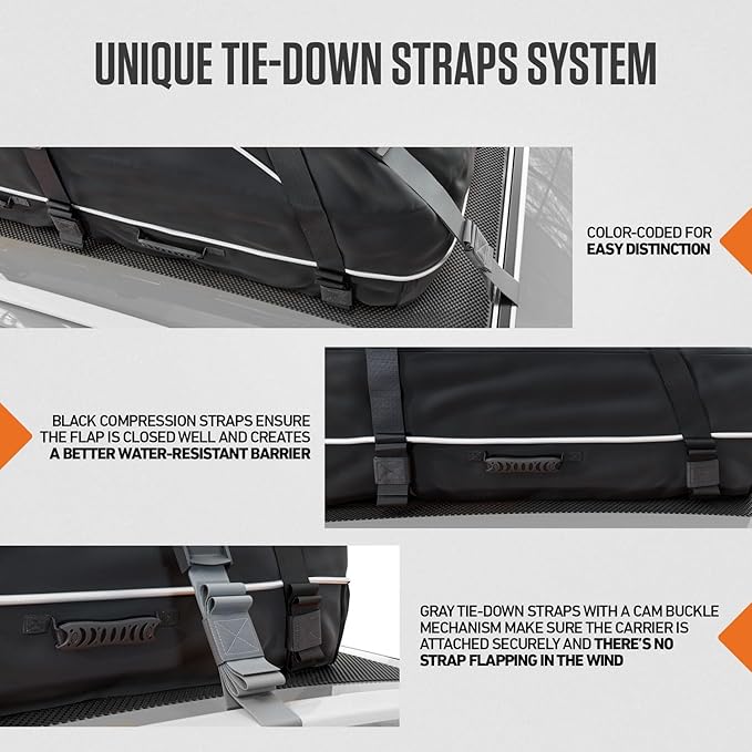 VENTURE 4TH Car Rooftop Cargo Carrier – 21 Cubic Feet Waterproof Roof Bag with 10 Heavy-Duty Compression & Tie-Down Straps, Anti-Slip Mat & Door Hooks – Fits Cars with or Without Roof Rack