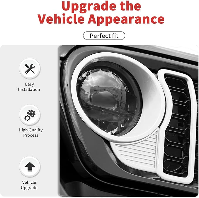 Front Grille Grill Insert+Headlight Turn Light Cover Trim Compatible with 2024-2025+ Jeep Wrangler JL JLU & Gladiator JT Exterior Accessories,Not Fit for JL Sport & Sports(White)