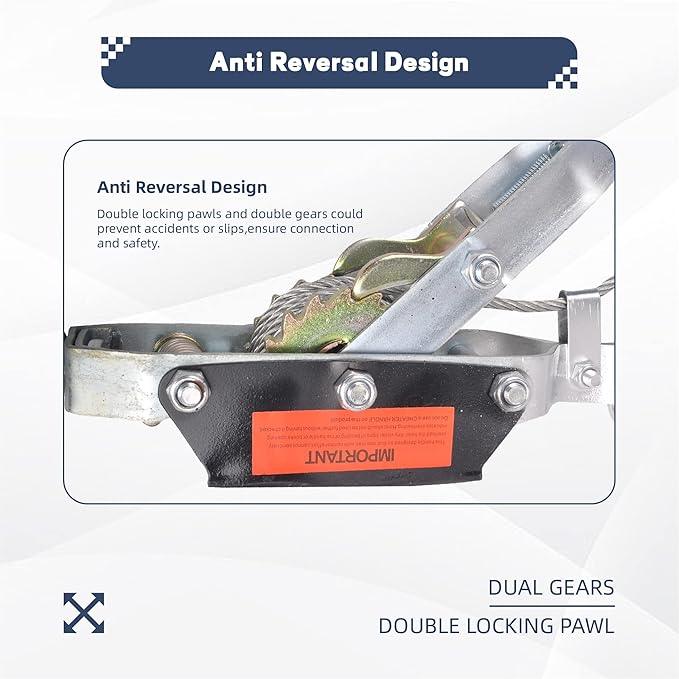 5 Ton Power Puller, 3 Hook Steel Cable Dual Gear Power Ratchet Come Along Winch,Heavy Duty Hand Cable Puller,11,000LBS