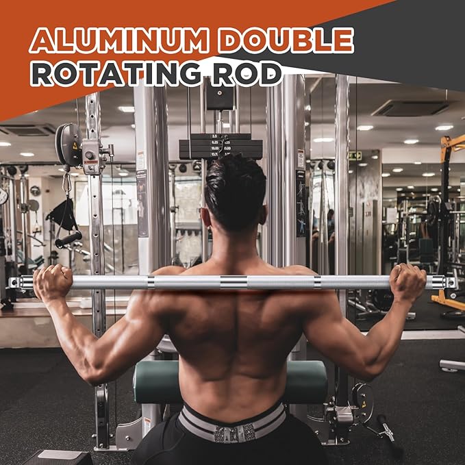Blulu Aluminum Double Swivel Bar LAT Pull Down Bar Double Hook for Dual-Stack Functional Trainers, LAT Pulldown Attachments, Knurled Grip 220lbs Weight Capacity, 42 Inch