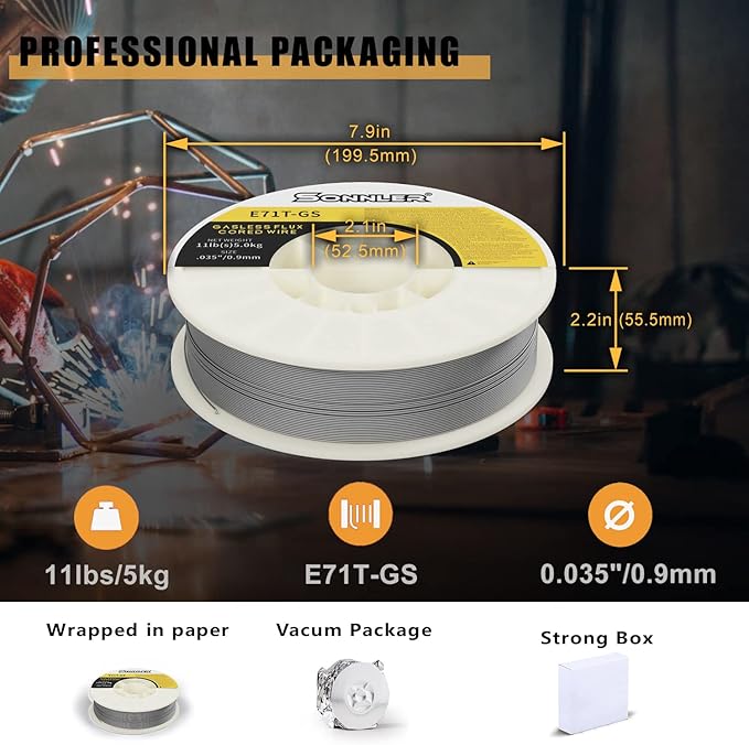 11-Pound .035 Flux Core Welding Wire, E71T-GS Mig Welding Wire, Low Splatter Mild Steel Wire Compatible With HF Fourney Harbor Welder(2 PACK)