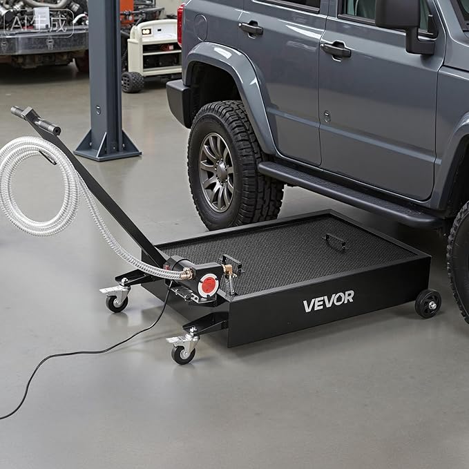 VEVOR Low Profile Oil Drain Pan, 15 Gallon Capacity, Rolling Oil Drain Pan with Electric Pump & 7.2 ft Hose, Leak-Proof & Corrosion-Resistant, Fit for Cars, SUVs, Trucks, Motorcycles, ATVs, Metal